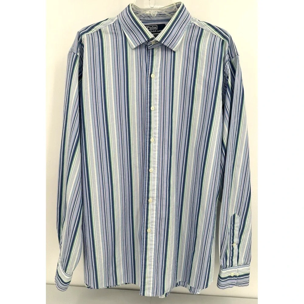 POLO RALPH LAUREN REGENT CLASSIC FIT BUTTON FRONT‎ SHIRT Men's XXL Pastel Stripe